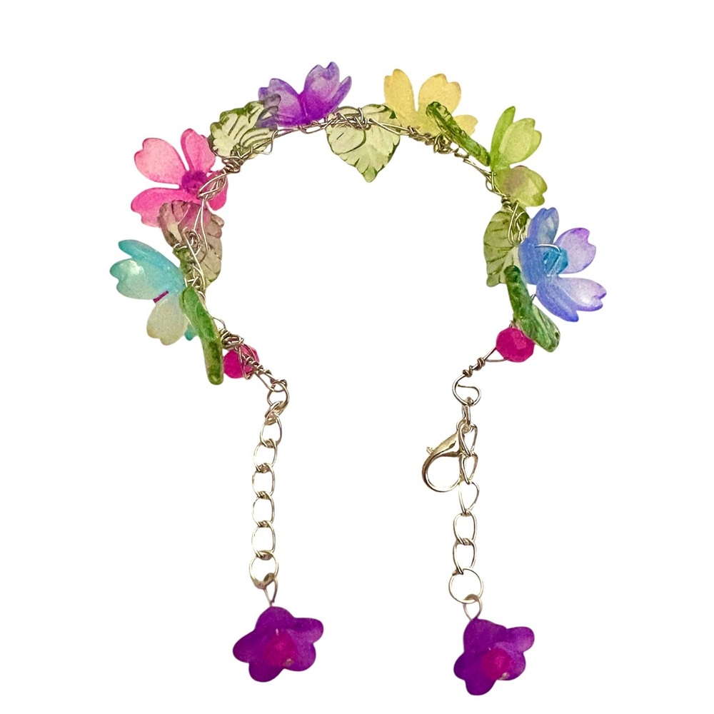 Fairy Bracelet Handwired with Lucite Flowers and Austrian Crystals for Girls - Picture 8 of 13